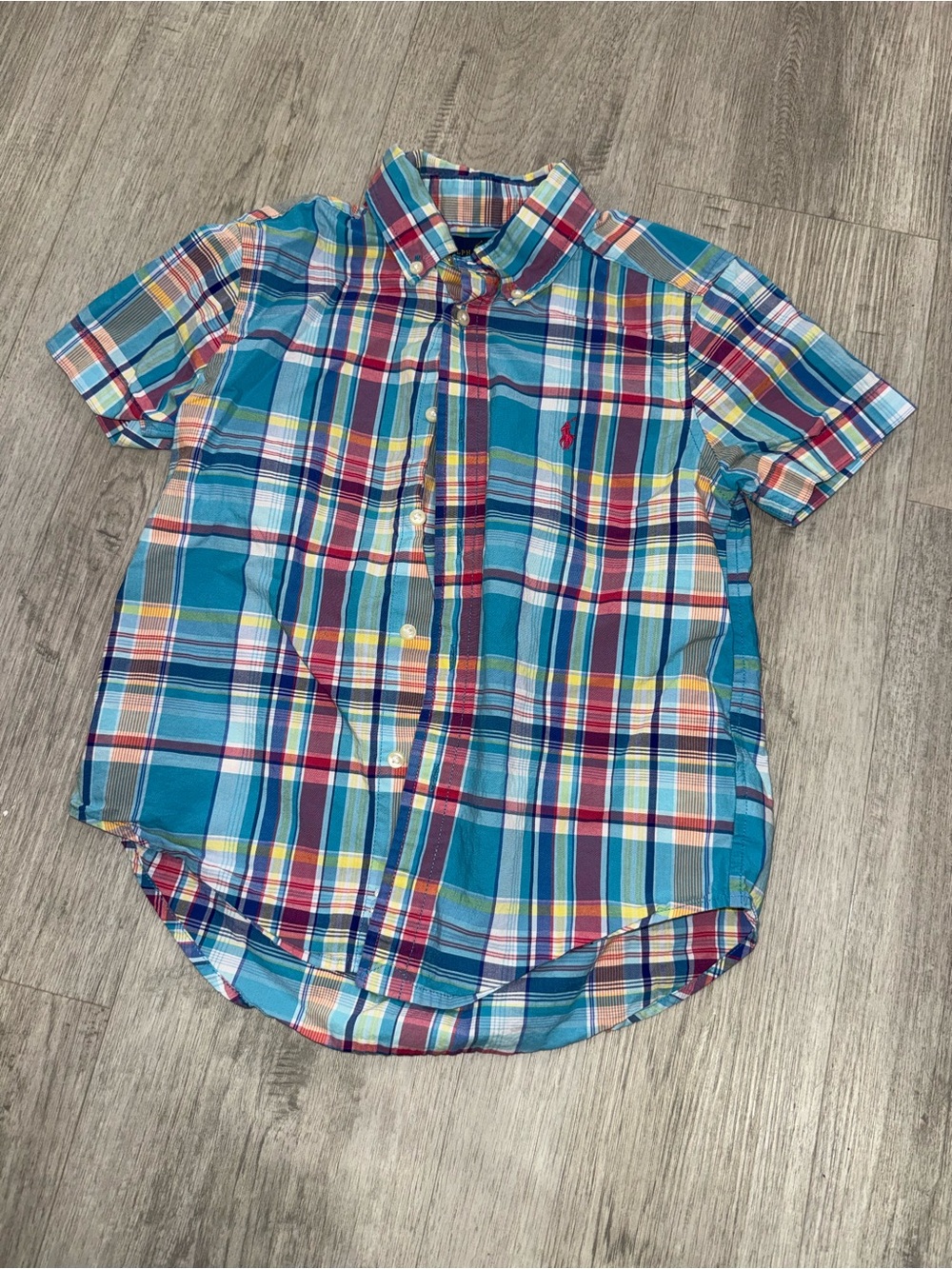 Boys Ralph Lauren Teal Multicolor Plaid Short-Sleeve Button-Down Shirt